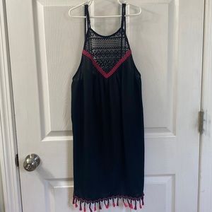 Francesca’s swim coverup. Black. Medium. Pink/purple tassels on bottom.